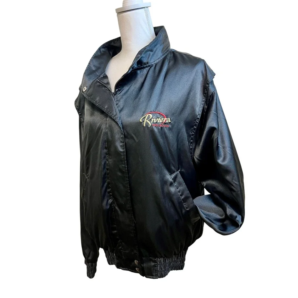 Vintage 80s RIVIERA Hotel Casino Satin Bomber Jacket Vegas Retro Embroidered